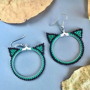 Flat beaded kitty ear earrings( buy 2 get 1 free )